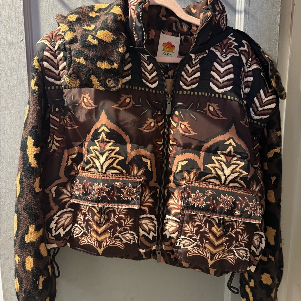 FARM Rio Ainika Puffer Jacket Brown Size Small - Picture 5 of 11